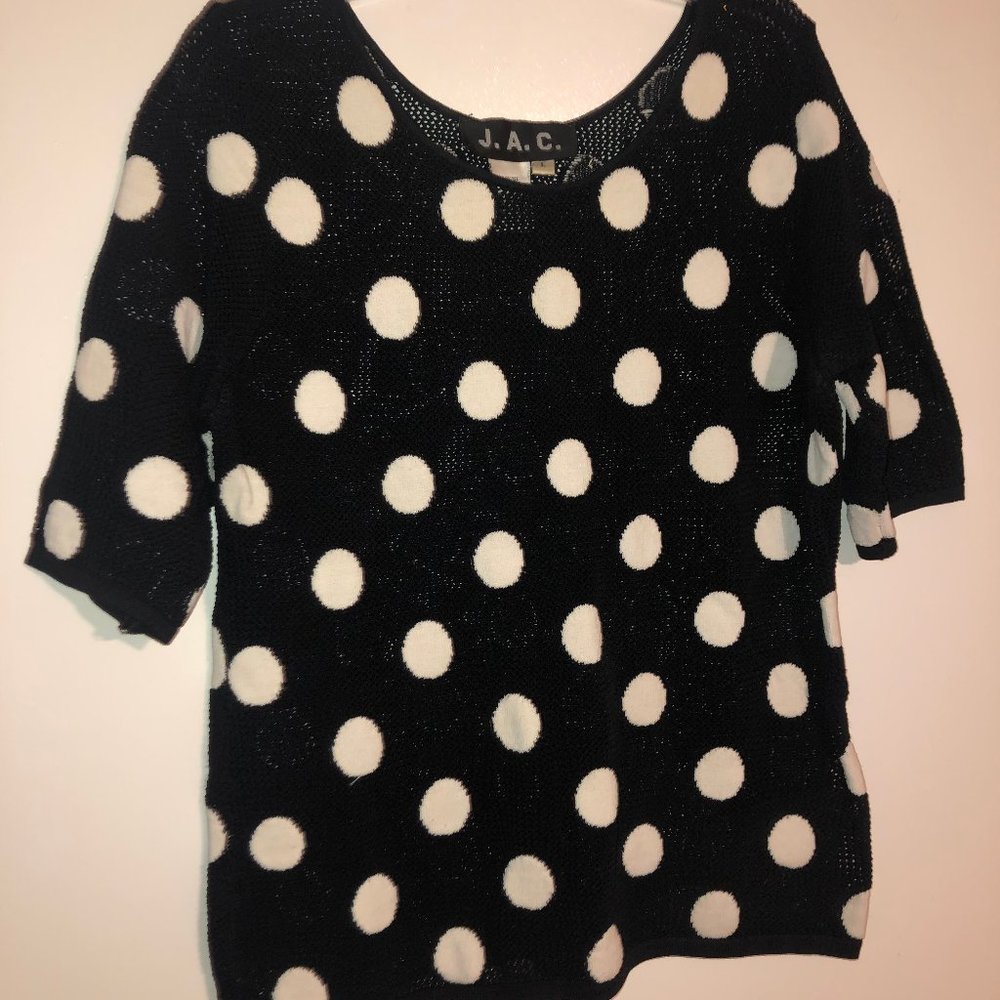 Polka Dot Knit Short-Sleeved Sweater